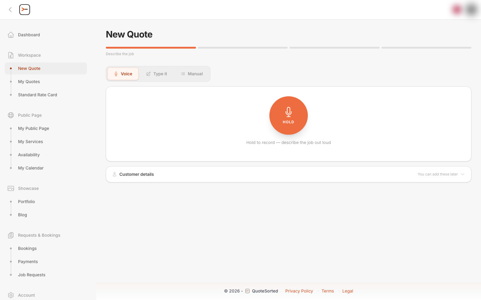 New quote screen